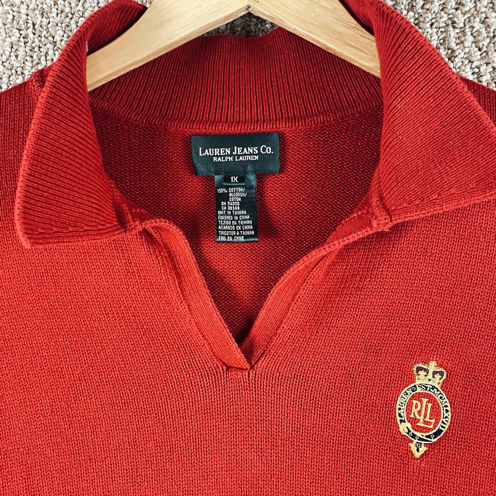 Ralph Lauren VINTAGE Lauren Ralph Lauren Sweater Womens 1X 1/4 Zip Red Crest Logo Pullover Knitted Cotton Knit Embroidered Zipper Logo Esque Size XL / US 12-14 / IT 48-50 - 2 Thumbnail