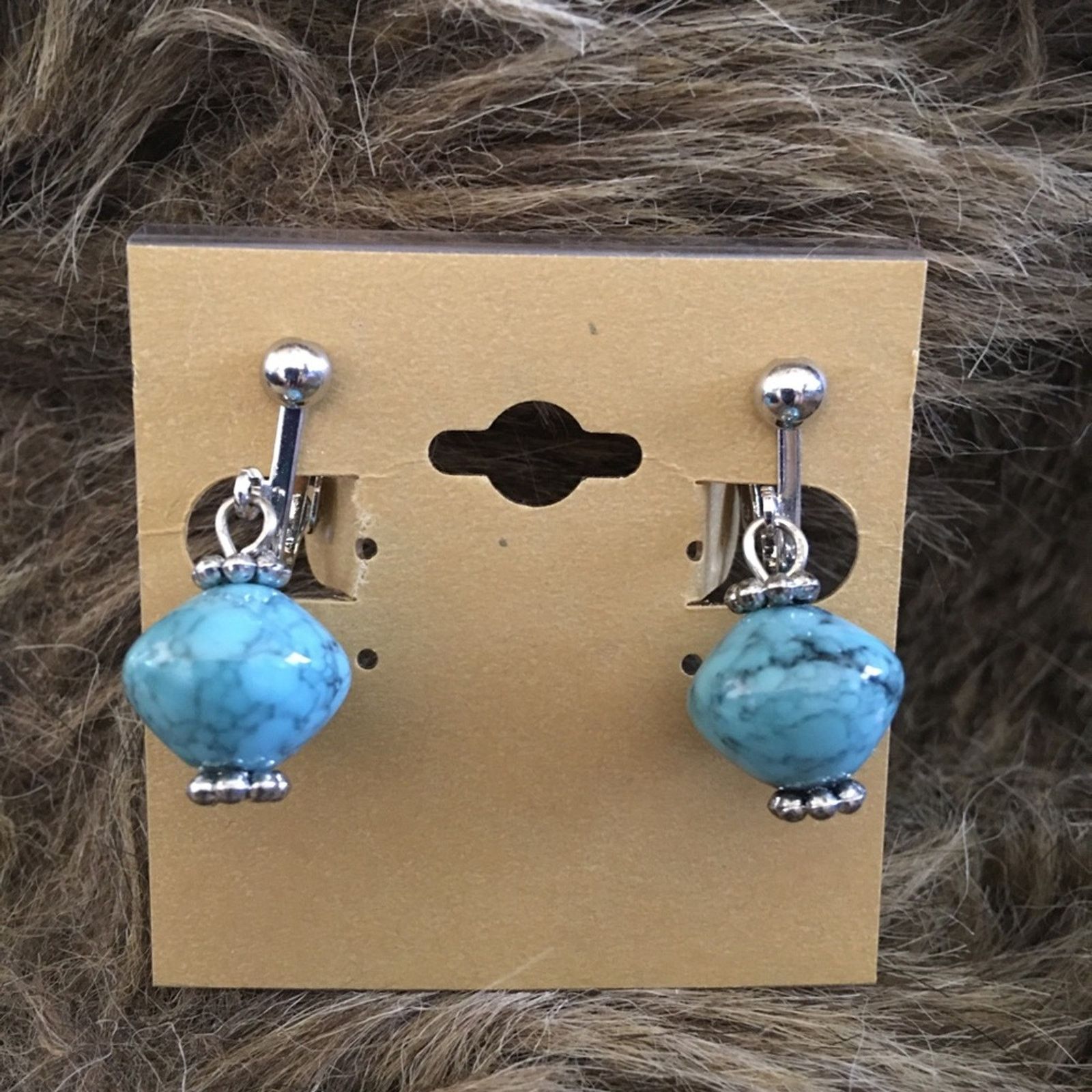 Vintage Vintage 80s faux turquoise silver clip on earrings Size ONE SIZE - 2 Thumbnail