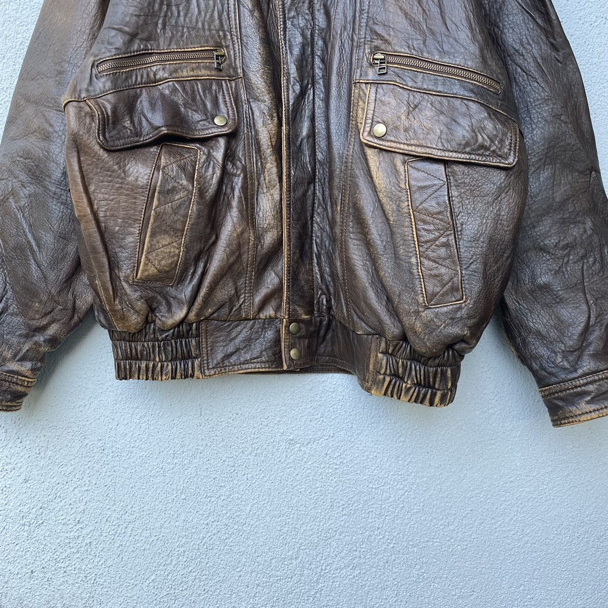 Vintage Vintage Japanese Utility Pocket Faded Leather Jacket Size US XL / EU 56 / 4 - 3 Thumbnail