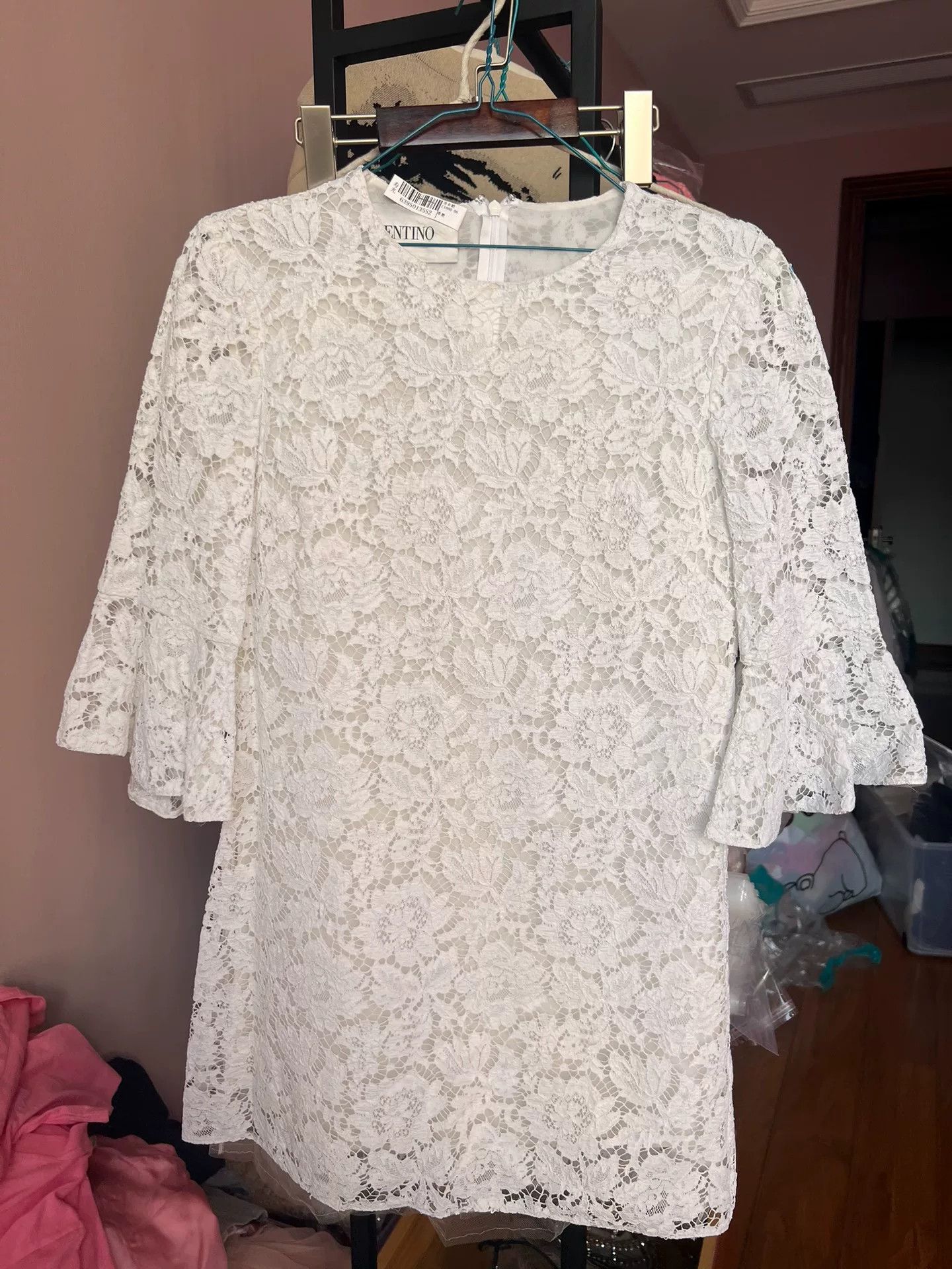 Valentino Valentino White Lace Bell-Sleeve Dress Size US 38 / EU 54 - 1 Thumbnail