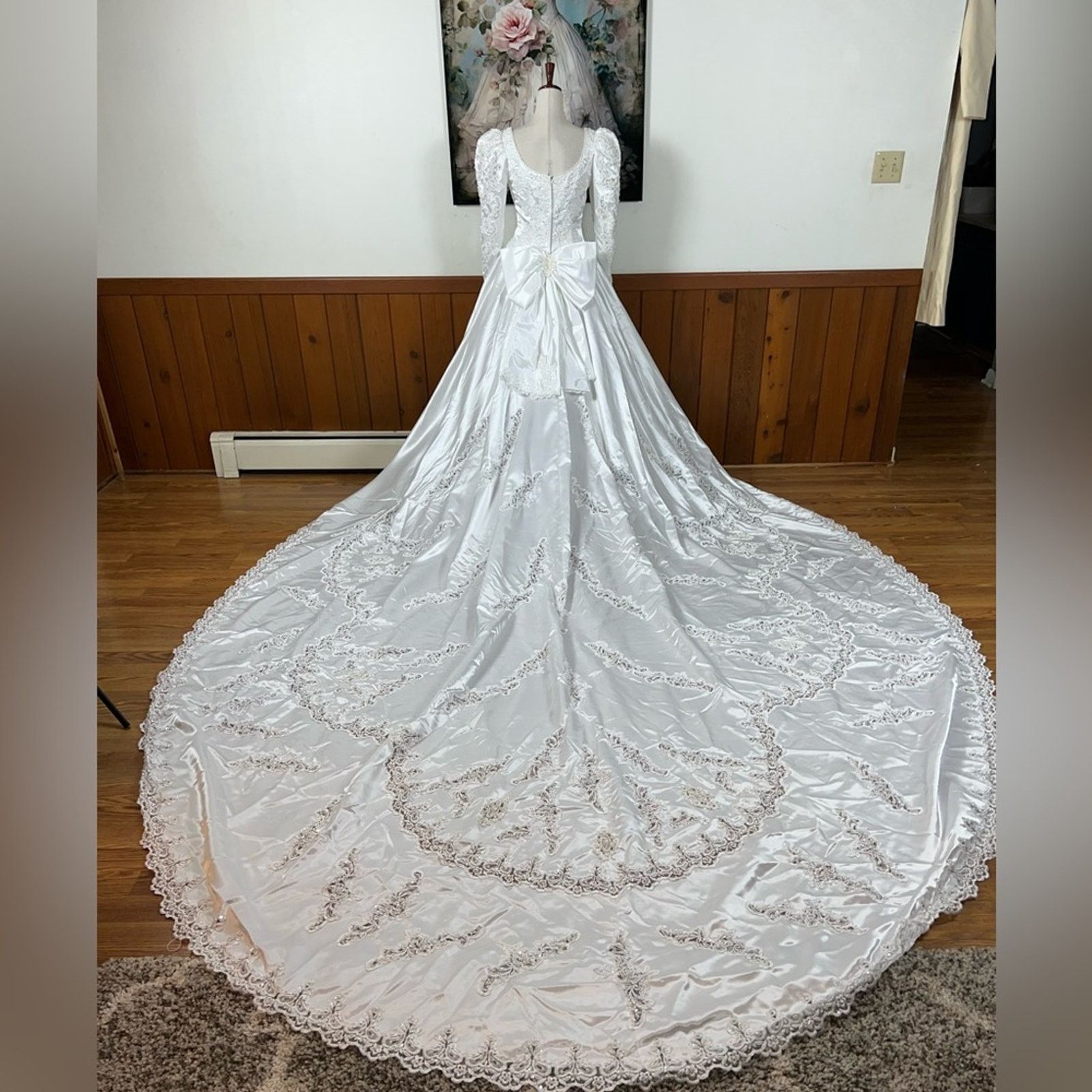 Other Vintage 90s Mori Lee Cathedral Length Wedding Gown & Veil! Size L / US 10 / IT 46 - 9 Thumbnail