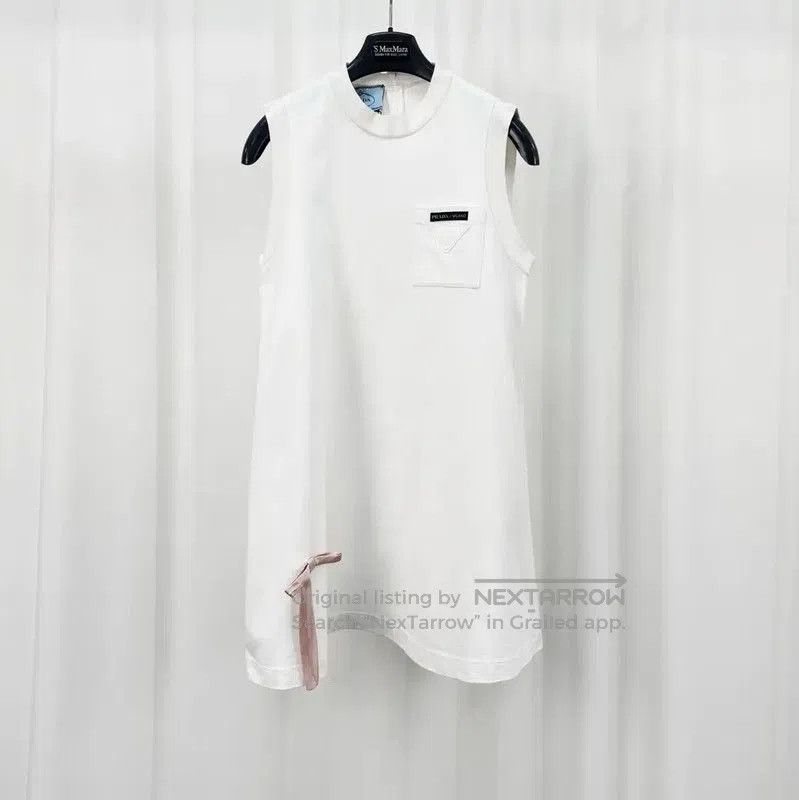 Prada Prada White Cotton Sleeveless Dress for Summer. Size L / US 10 / IT 46 - 1 Thumbnail