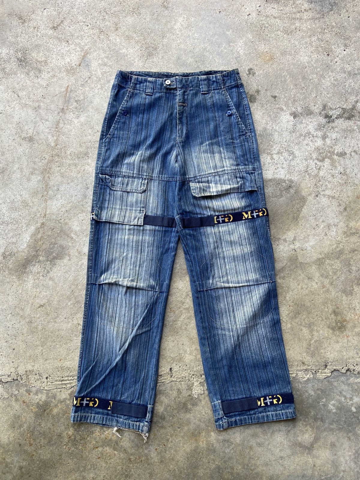 VINTAGE 90’s M+ FG Striped Baggy Shuttle Denim Pants