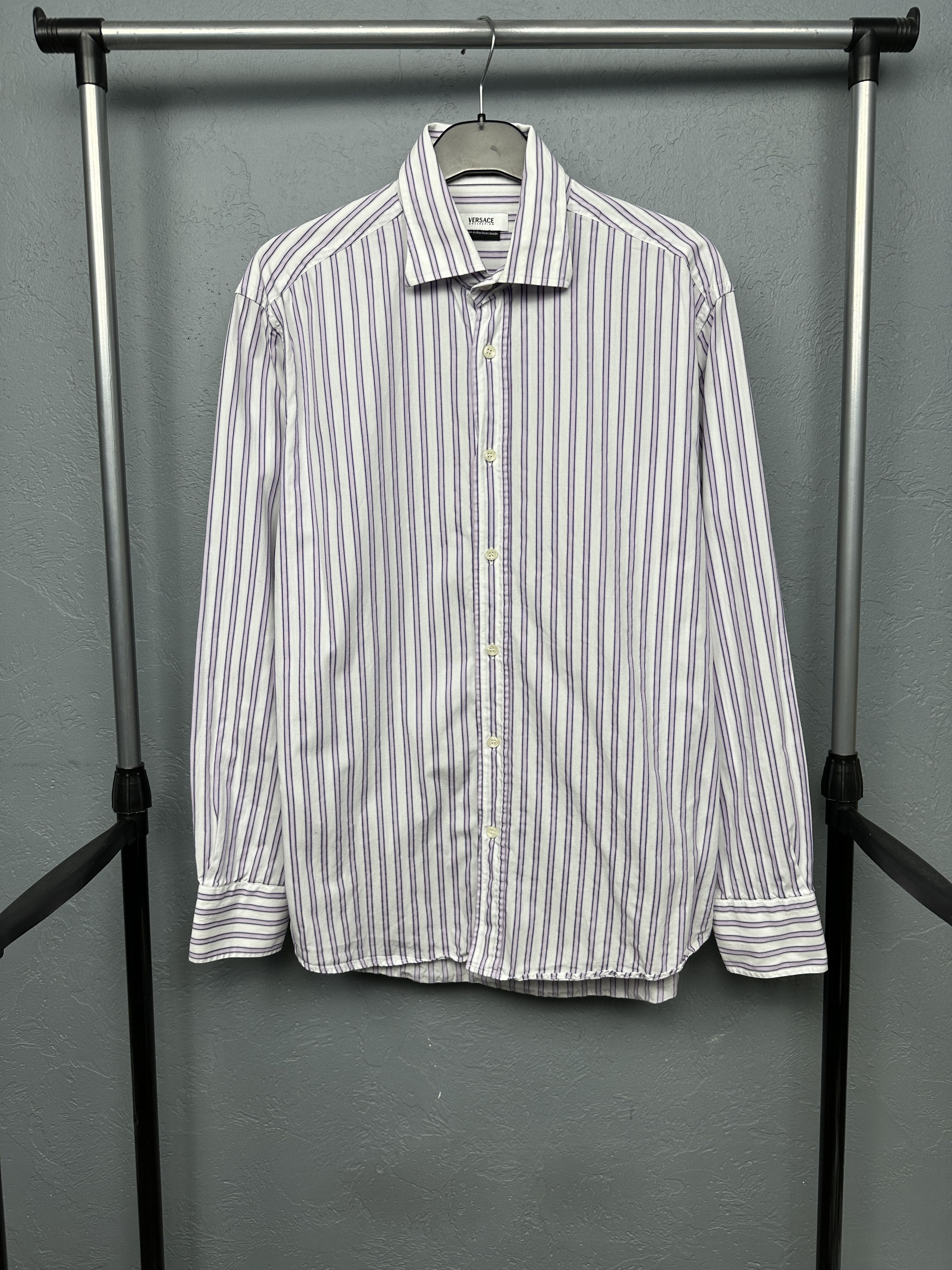 Versace Versace Collection Mens Long Sleeve Striped Shirt Size US L / EU 52-54 / 3 - 1 Thumbnail