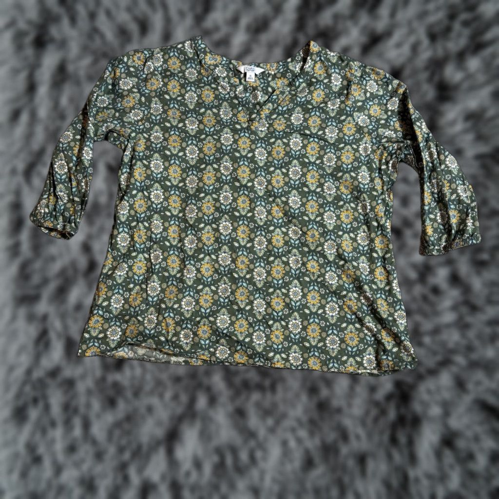 Vintage VINTAGE Boho Top Womens XL Lagenlook Cottagecore Floral Peasant Flowy Romantic Paisley Shirt Women XL Green 100% Cotton Size XL / US 12-14 / IT 48-50 - 1 Thumbnail