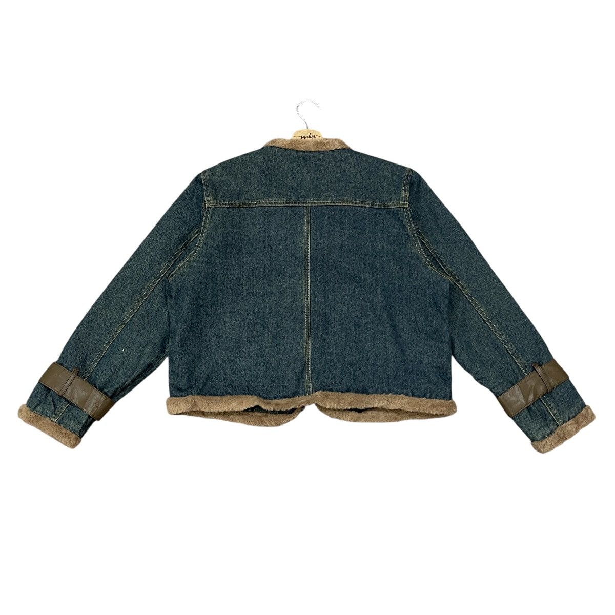 Japanese Brand Vintage Faux Fur Trimmed Denim Jacket — Leather Straps Size L / US 10 / IT 46 - 10 Thumbnail