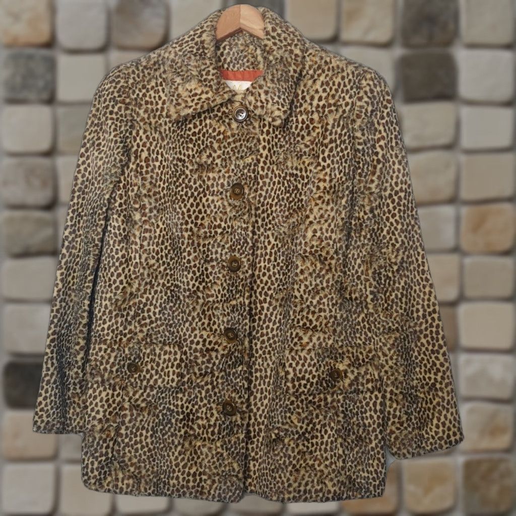 Vintage VINTAGE Hal Leurs Jacket Woman S Leopard Animal Print Brown Faux Fur Lined Button Long Sleeve Mid-Length Size S / US 4 / IT 40 - 1 Thumbnail