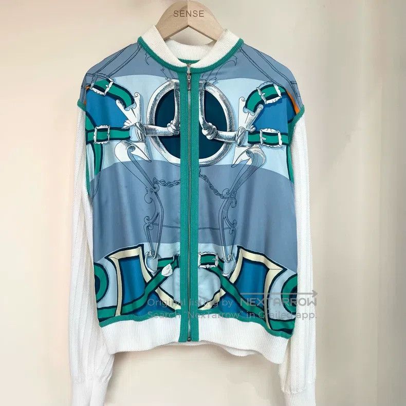 Hermes Hermes Silk Mixed Zip-Up Jacket - Blue-Green Size XS / US 0-2 / IT 36-38 - 1 Thumbnail