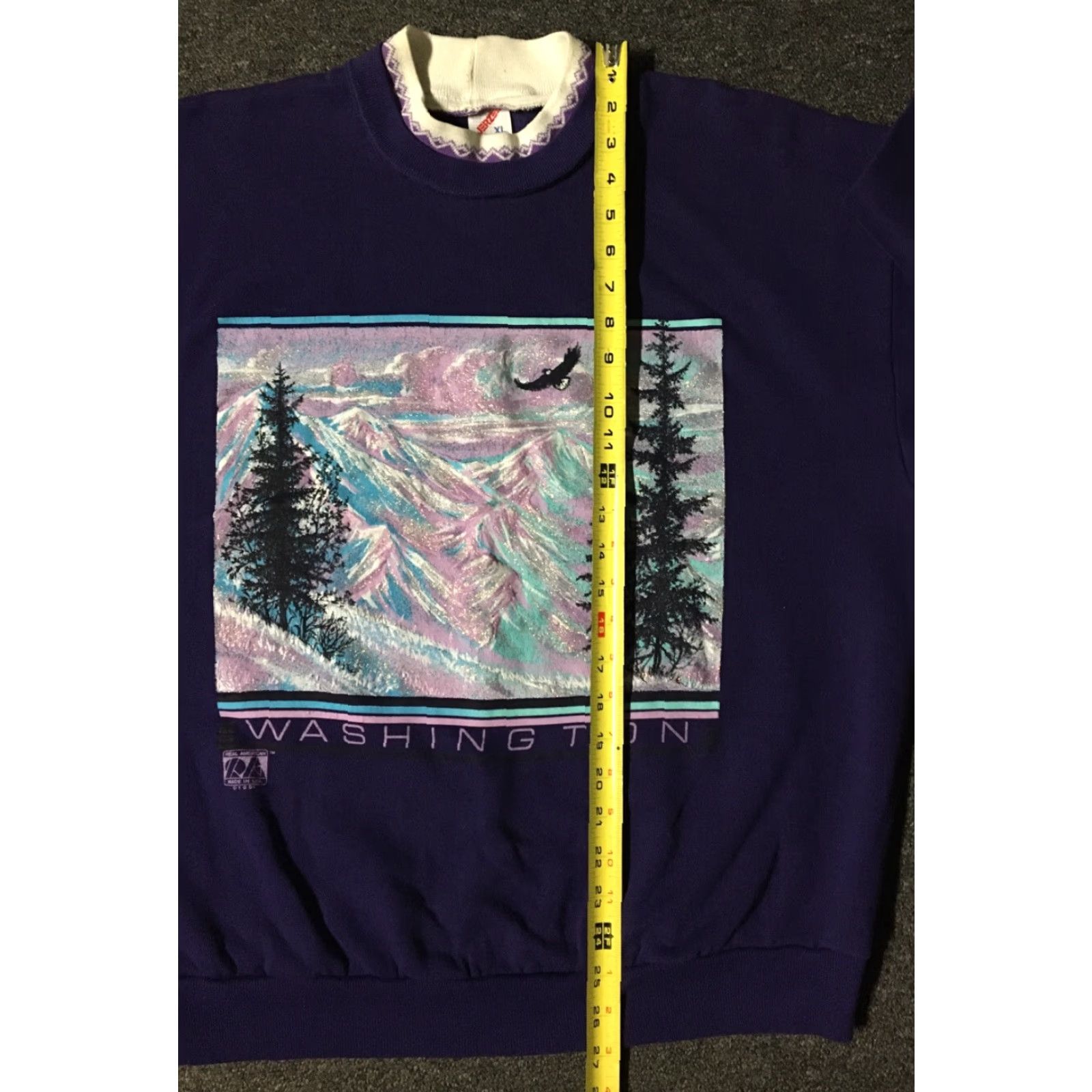 Jerzees VINTAGE Washington Nature Sweatshirt XL USA Art Painting Vaporwave Grunge 90s 80s Tyler Jerzees Mens Purple Pullover Striped Pattern Size US XL / EU 56 / 4 - 7 Thumbnail
