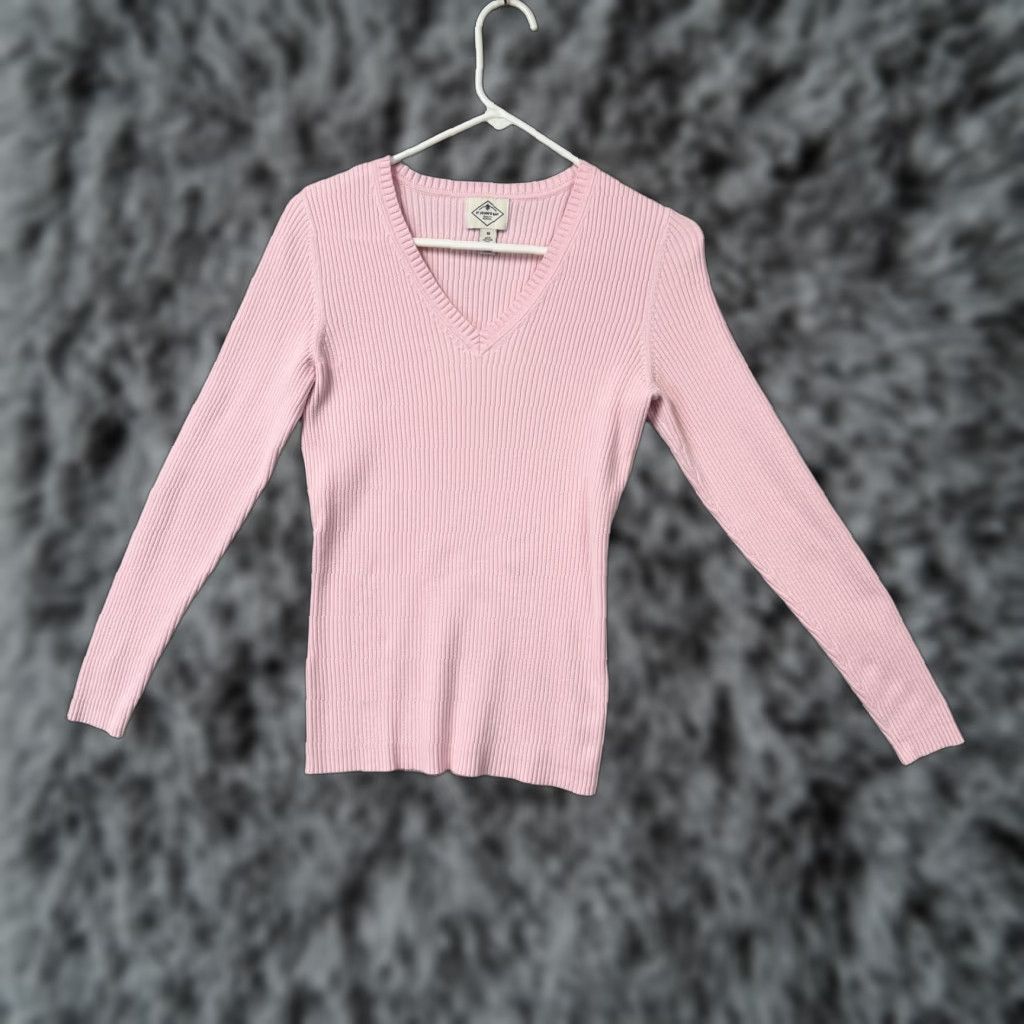 Vintage VINTAGE St. John's Bay Sweater Women M Pink Solid Knit Slim Fit V-Neck Long Sleeve Spring Casual Preppy Office Core Size M / US 6-8 / IT 42-44 - 1 Thumbnail