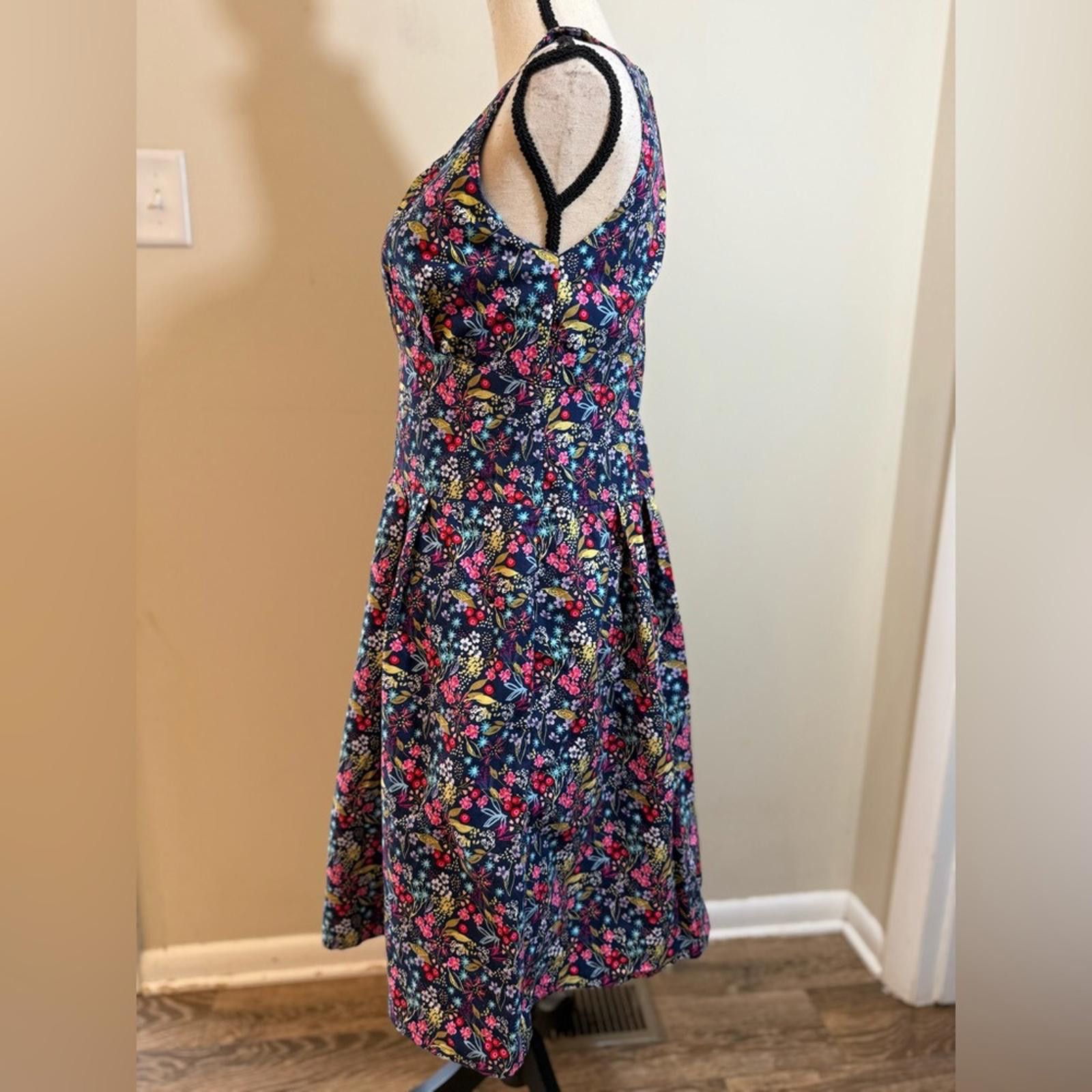 Other Handmade floral fit flare pleated midi dress pockets SZ 8 Size M / US 6-8 / IT 42-44 - 2 Thumbnail