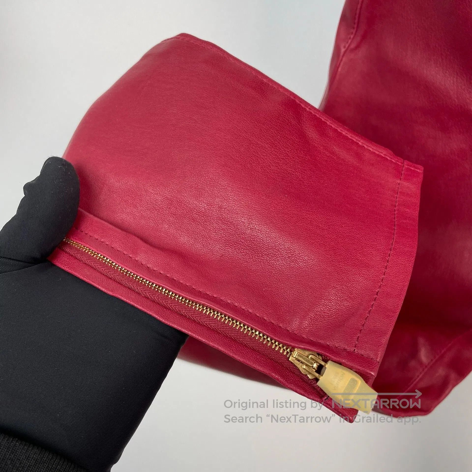 Louis Vuitton Louis Vuitton Red Long Gold Zip Leather Pants. Size 33" - 4 Thumbnail