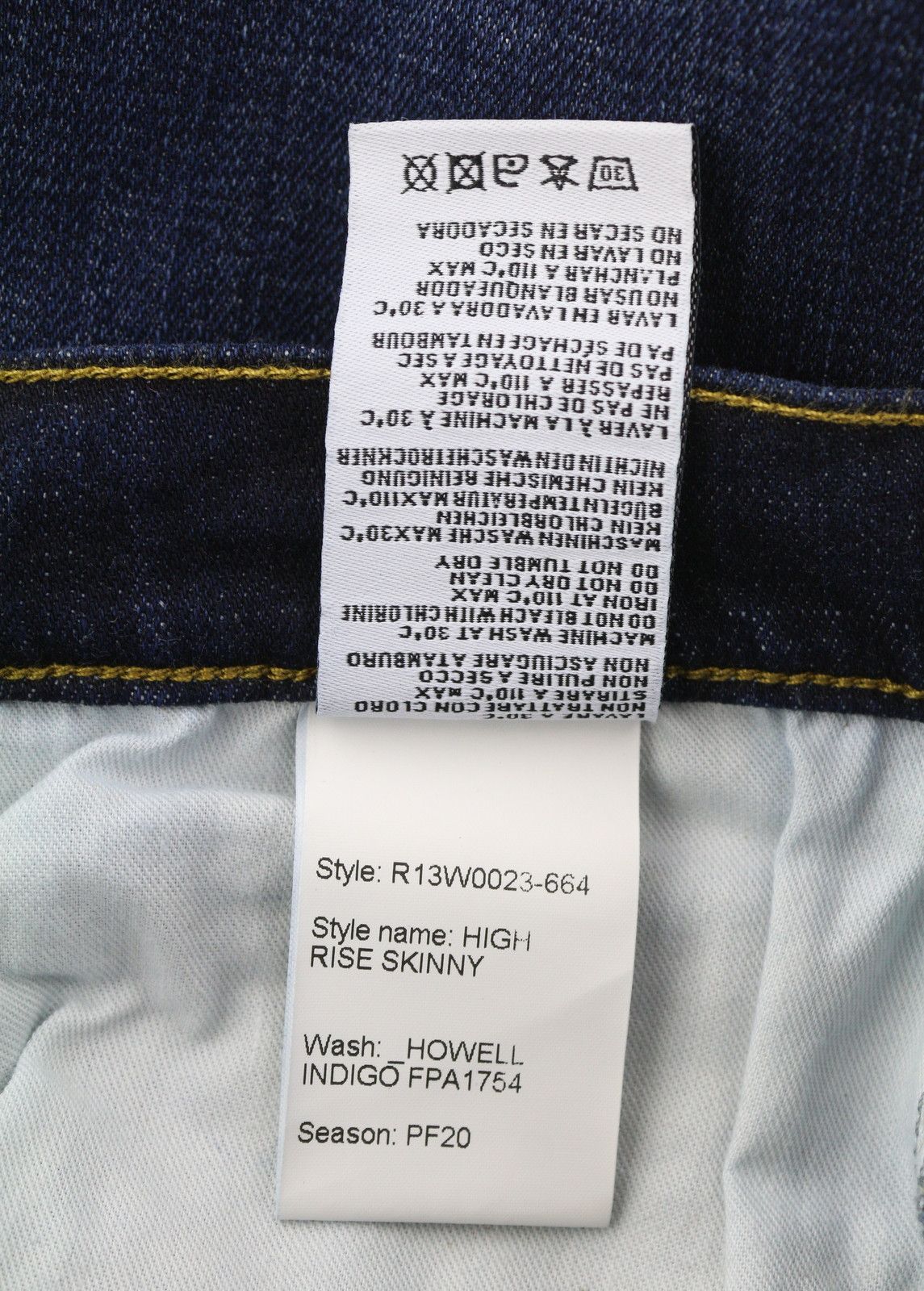 R13 HIGH RISE SKINNY 27 Howell Indigo Washed Faded 85796 Size 27" / US 4 / IT 40 - 8 Thumbnail