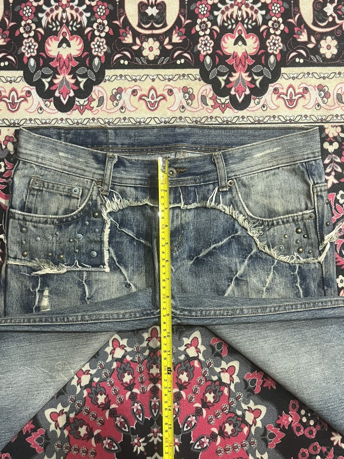 If Six Was Nine Japan Edge Rupert Spider Web Distressed Studded Flare Jeans Size US 34 / EU 50 - 13 Thumbnail