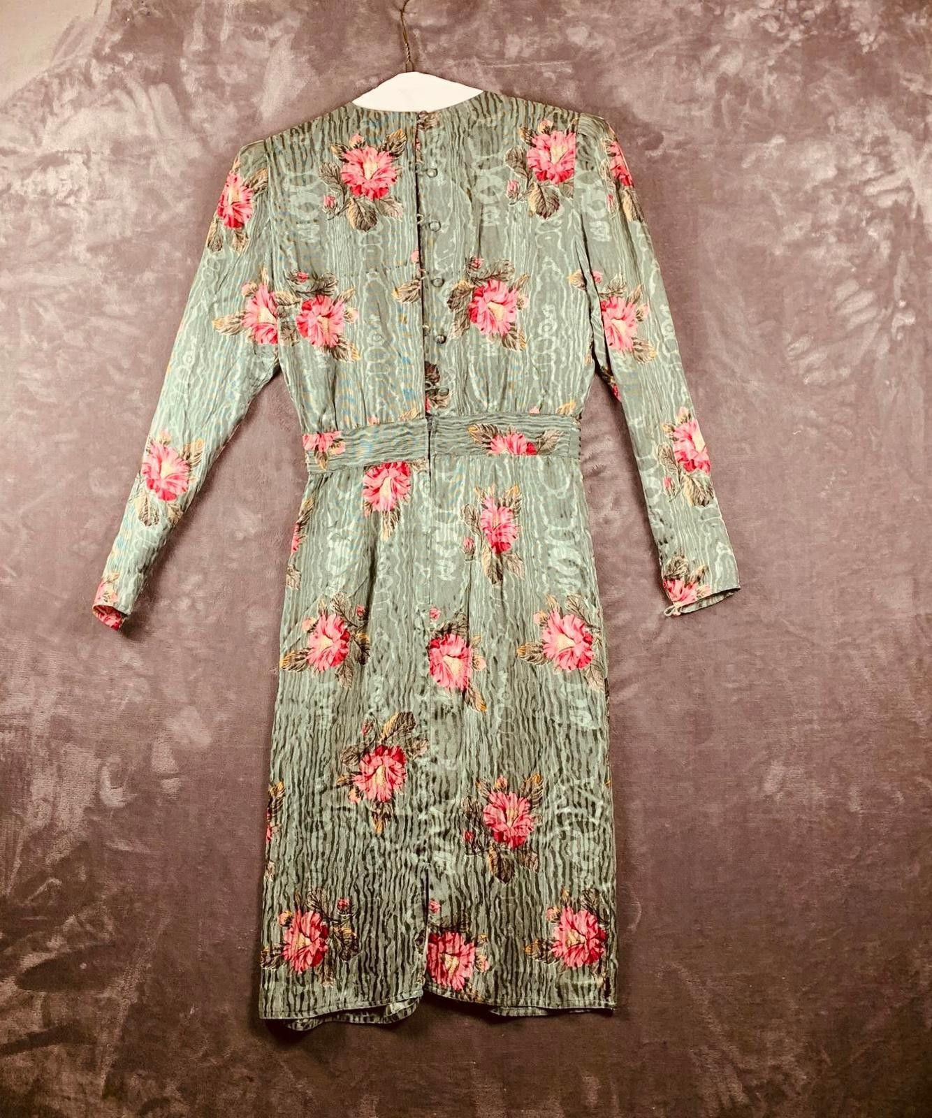 The Unbranded Brand Vintage 80s Womens LS Pleated Floral Silk Midi Dress (385) Size M / US 6-8 / IT 42-44 - 6 Thumbnail