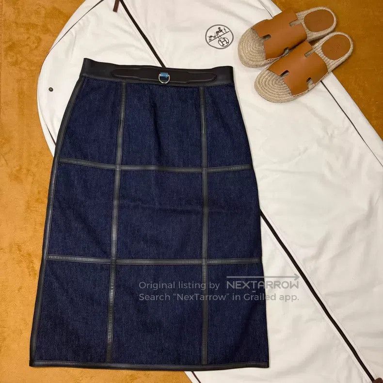 Hermes Hermes Blue Denim and Leather Mixed Skirt Size 24" / US 00 / IT 34 - 1 Thumbnail