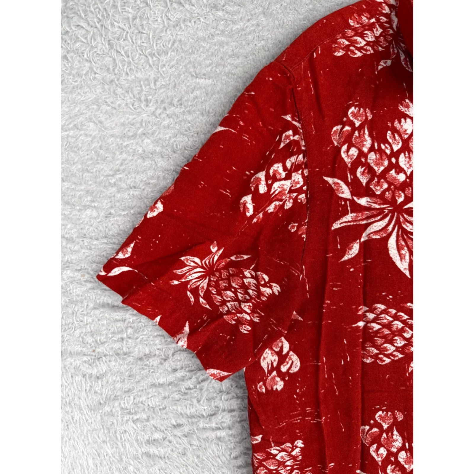 George George Shirt Adult Medium Red Pineapple Floral Button Up Hawaiian 100% Rayon - Men, Floral, Hawaiian, Button-Up, Short Sleeve, Viscose, George Size US M / EU 48-50 / 2 - 3 Thumbnail