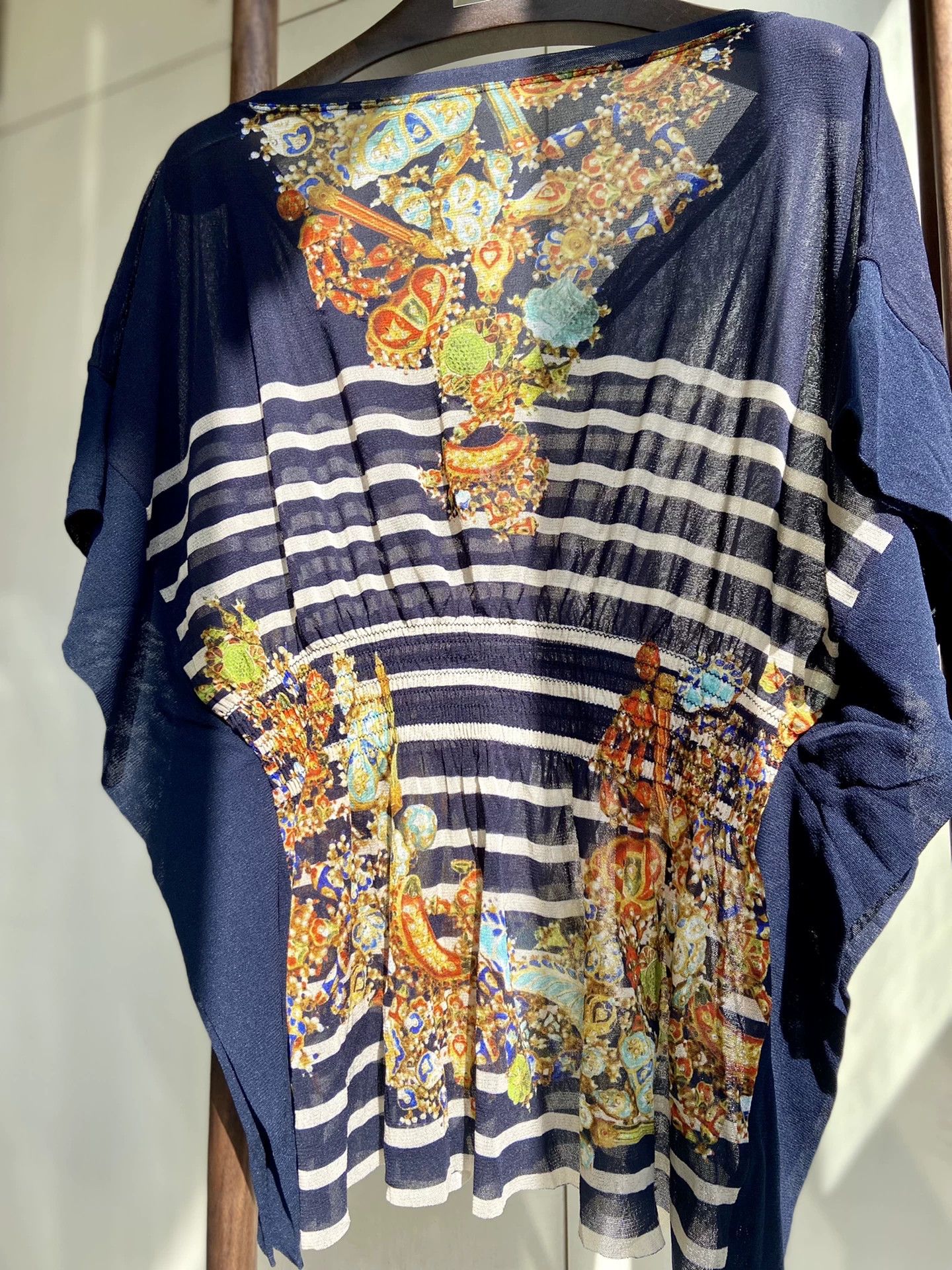 Jean Paul Gaultier JPG Batwing Tulle Top Off-Shoulder V-Back Jewelry-Print M Size M / US 6-8 / IT 42-44 - 9 Thumbnail