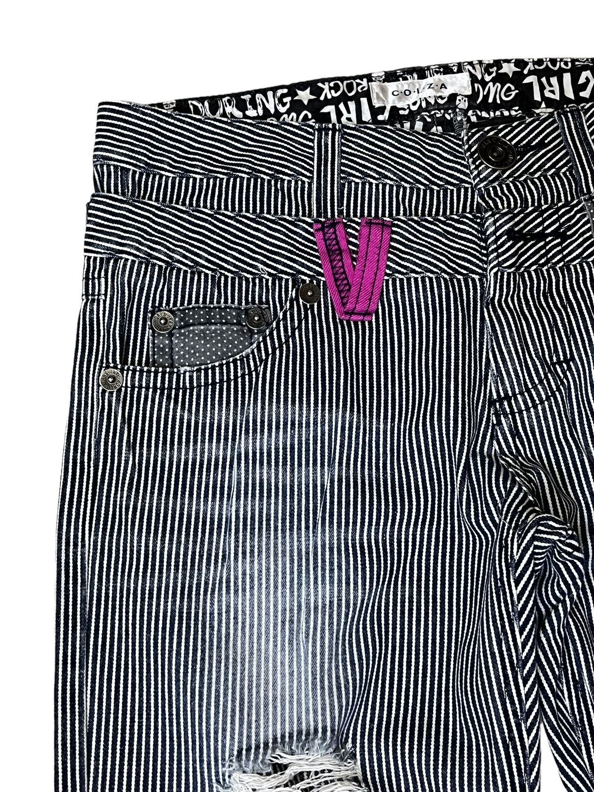 Japanese Brand JAPANESE COLZA DOUBLE WAIST DISTRESS HICKORY STRIPPED JEANS Size US 31 - 5 Thumbnail