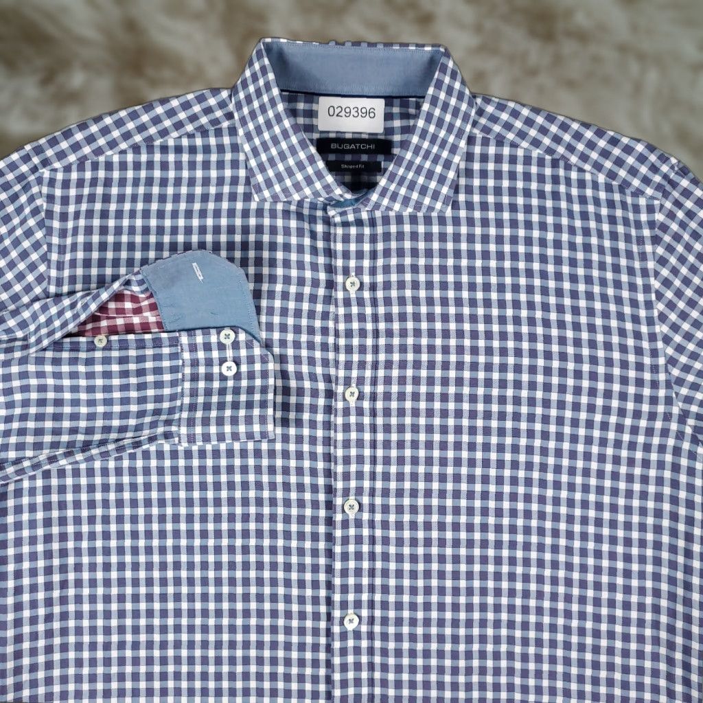 BUGATCHI Bugatchi Uomo Shirt XL Purple Blue Check Button-Up Long Sleeve Mens Size US XL / EU 56 / 4 - 1 Thumbnail