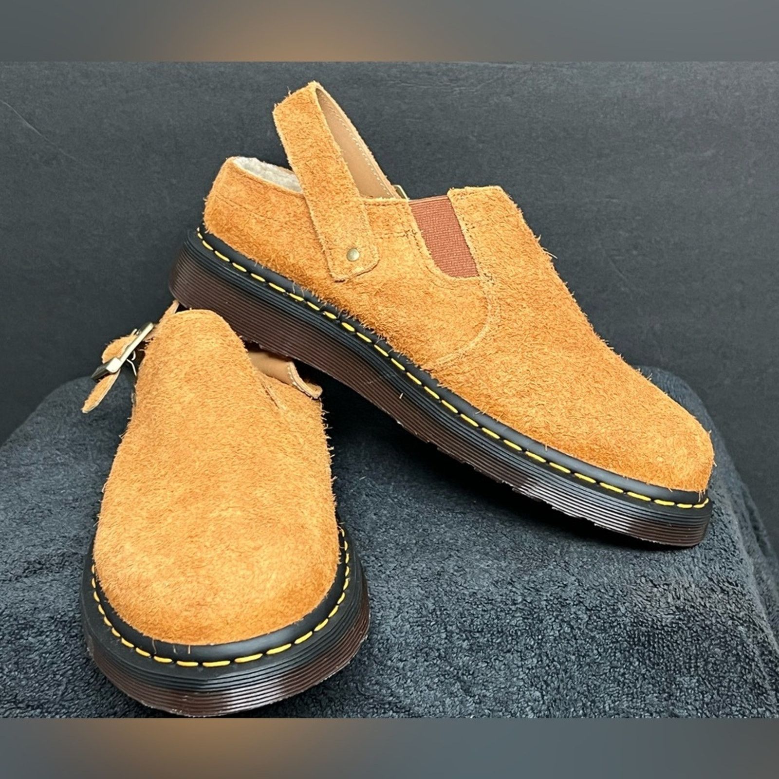 NEW Dr. Martens Isham Brown Shearling Suede Slingback Mules