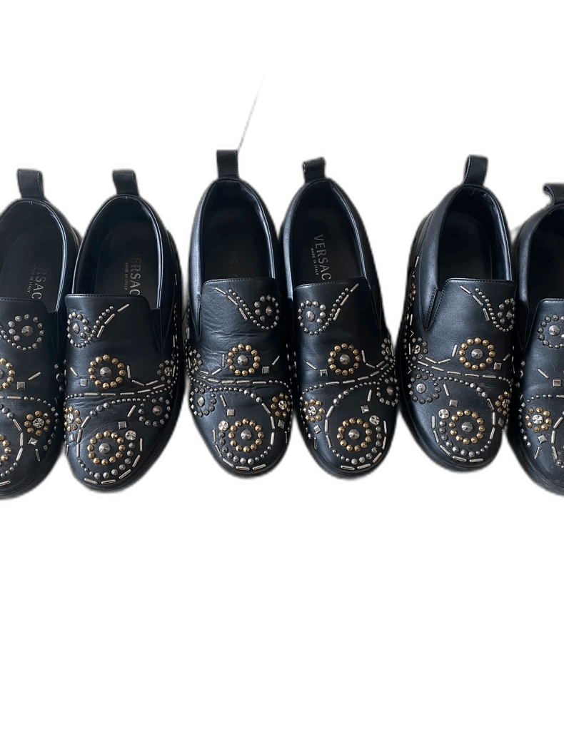 Versace Versace Black Leather Slip-On Shoes Size US 9 / EU 42 - 1 Thumbnail