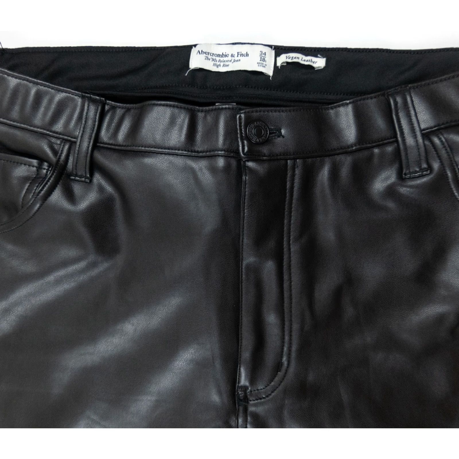 Abercrombie & Fitch Abercrombie & Fitch Women's Cargo Pants 34 Black Vegan Leather Regular Fit Size 24" / US 00 / IT 34 - 3 Thumbnail