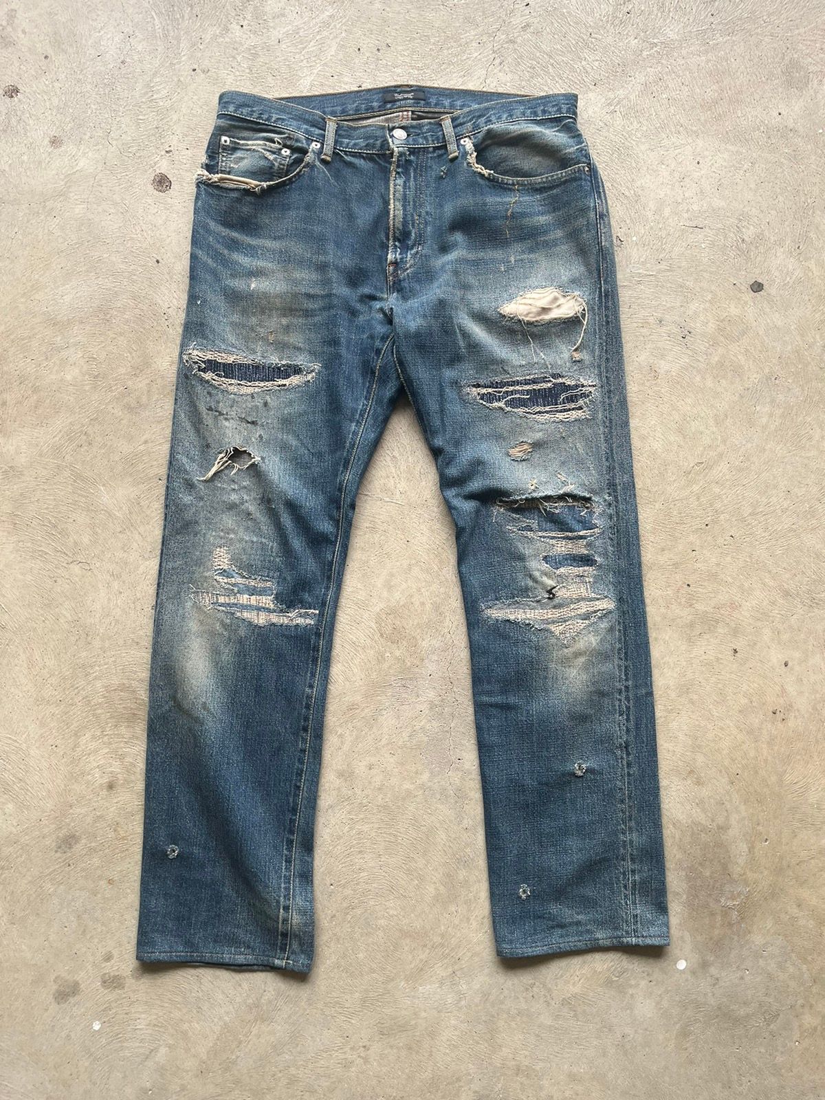 Pre-owned Undercover Aw12 Psychocolor Crash Repaired Denim Jeans | 4