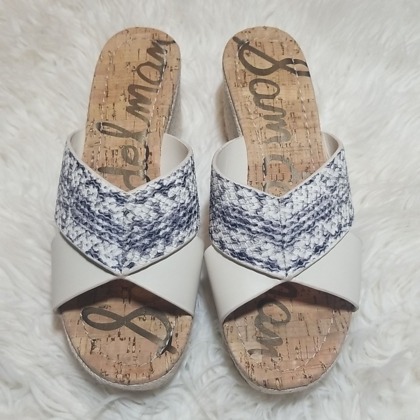 Sam Edelman Sam Edelman Slide Wedge Espadrille Ivory Snakeskin Sandals Size US 7.5 / IT 37.5 - 1 Thumbnail