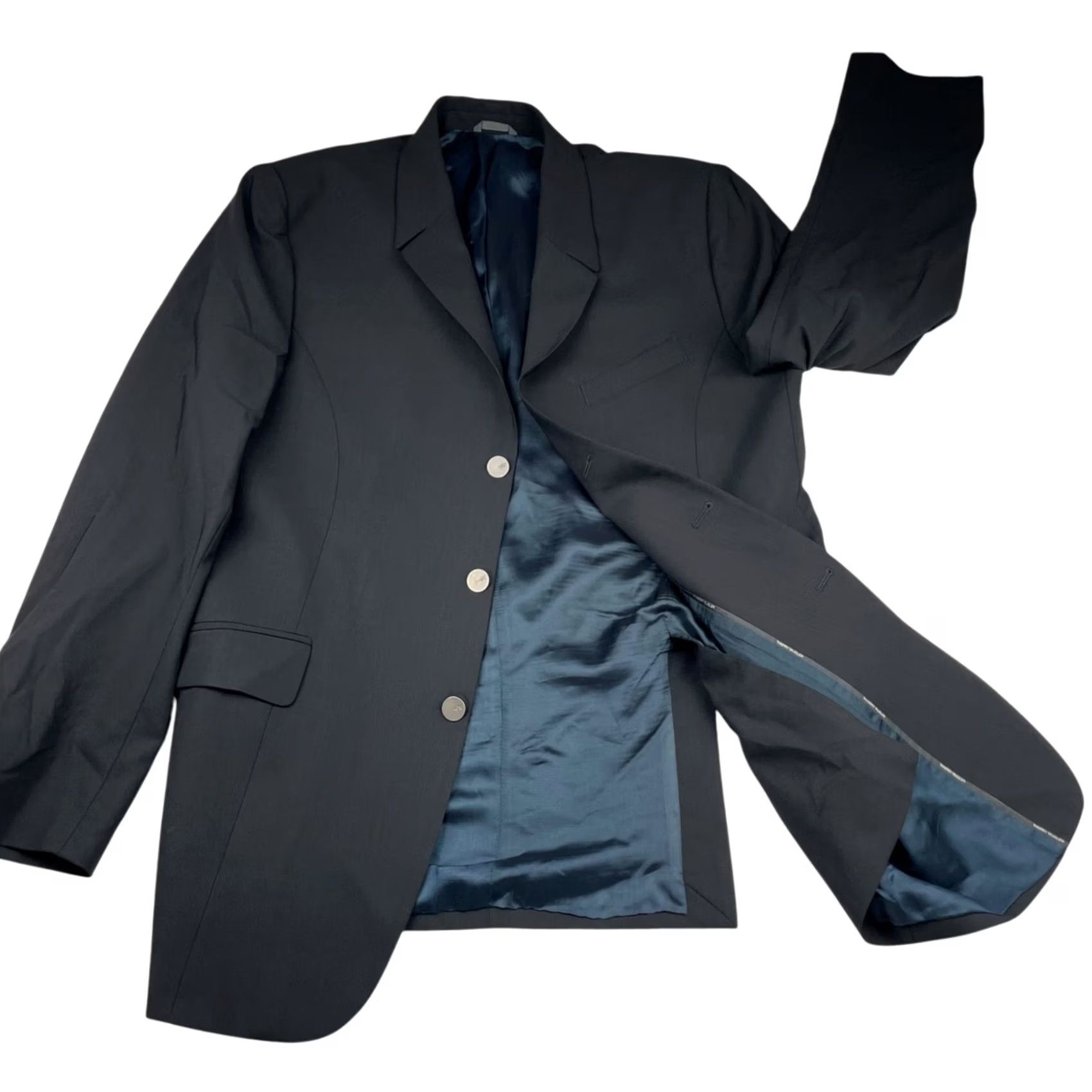 Thierry Mugler Thierry Muggler Men’s Suit 2 Piece Black 100% Wool 3-Button Blazer Flat Front Pants Long 42L US 52 EU Mens Size 34R - 3 Thumbnail