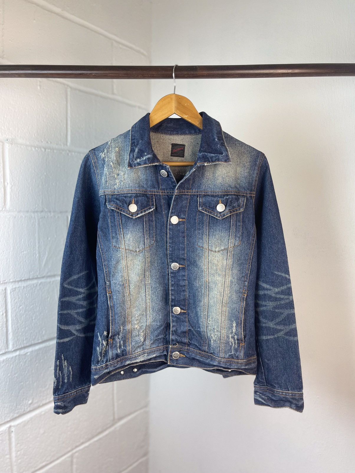 image of If Six Was Nine x Jack Rose Jackrose Distressed Croped Denim Jacket, Men's (Size Small)