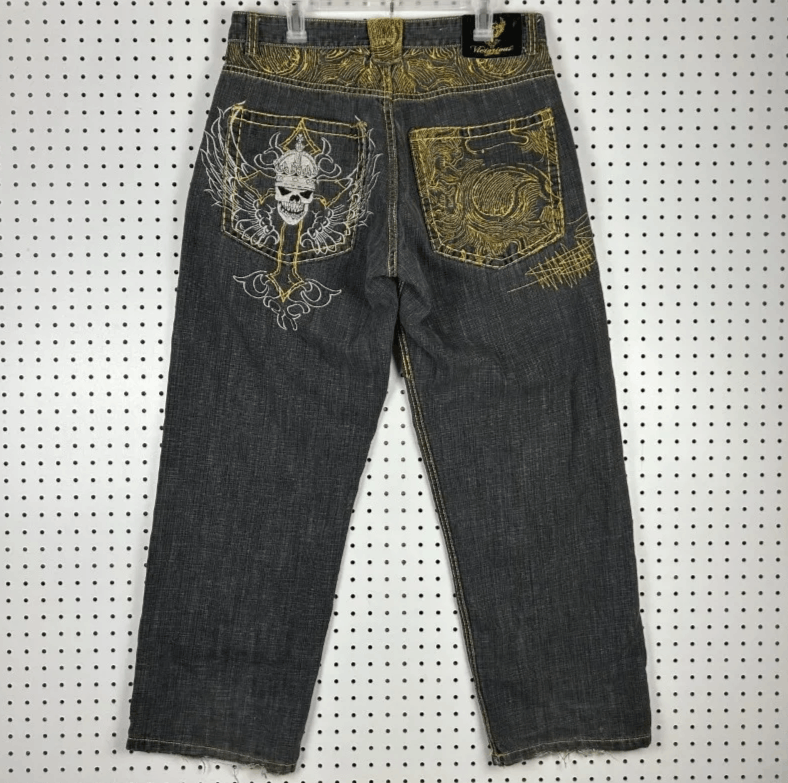 Japanese Brand Pattern Embroidery Baggy Jeans Size US 34 / EU 50 - 1 Thumbnail