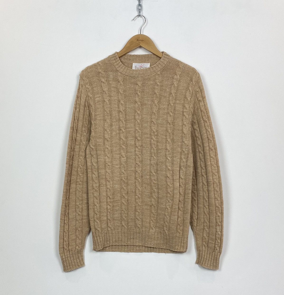 Jantzen Cable Knit Round Neck Jumper Sweater Size M Beige