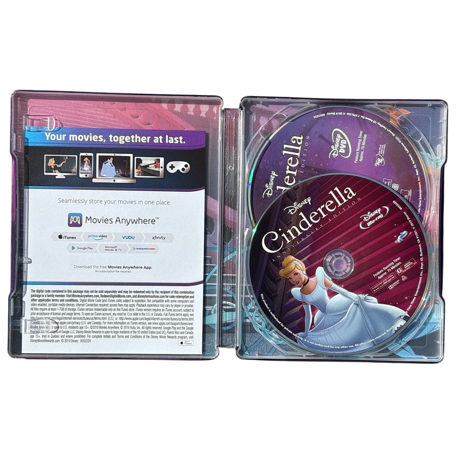 Disney Cinderella Anniversary Edition Steelbook [Blu-ray+DVD, 2019] Size ONE SIZE - 3 Thumbnail