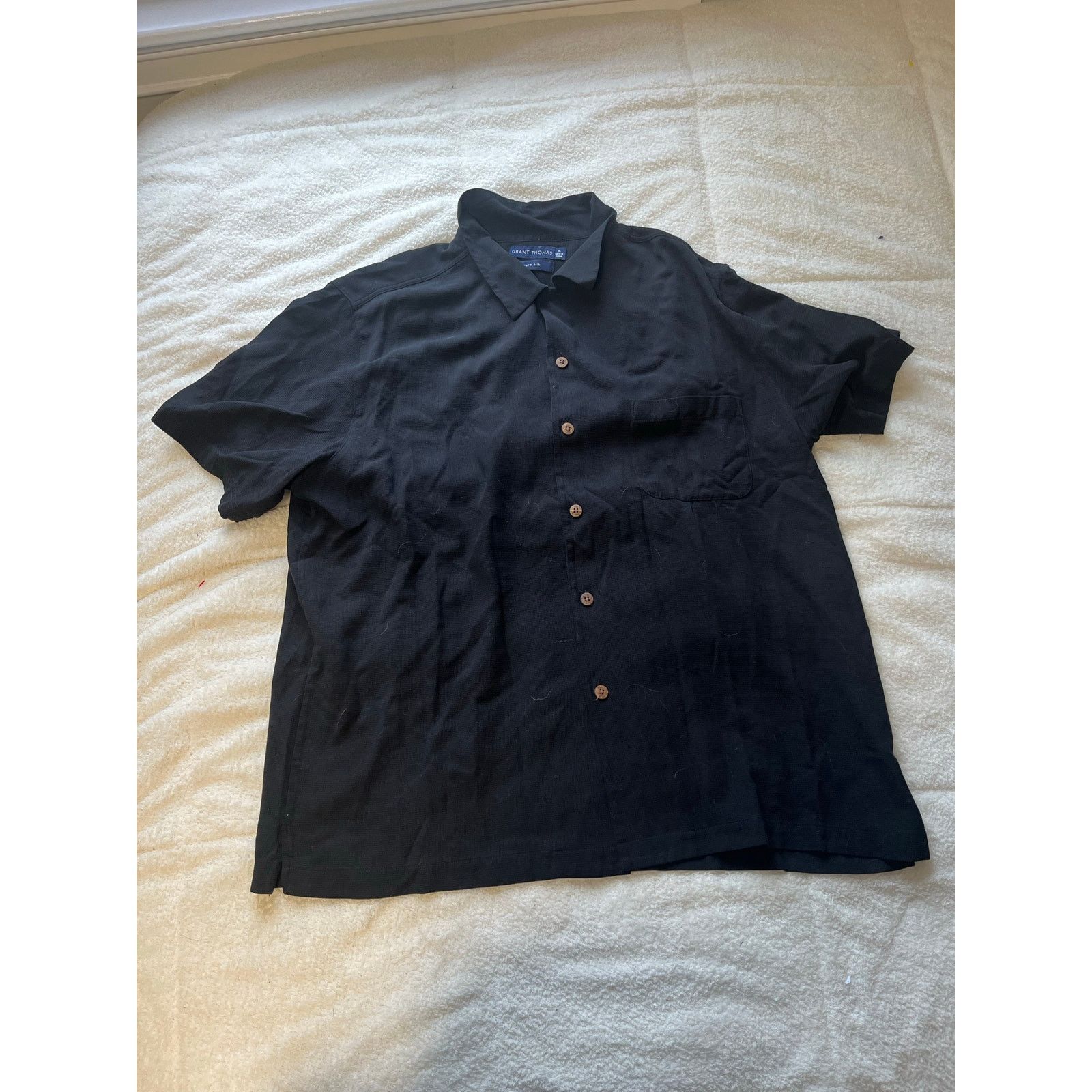 Grant Thomas Grant Thomas Pure Silk SHORT SLEEVE BUTTON UP SHIRT Black XL Size US XXL / EU 58 / 5 - 1 Thumbnail