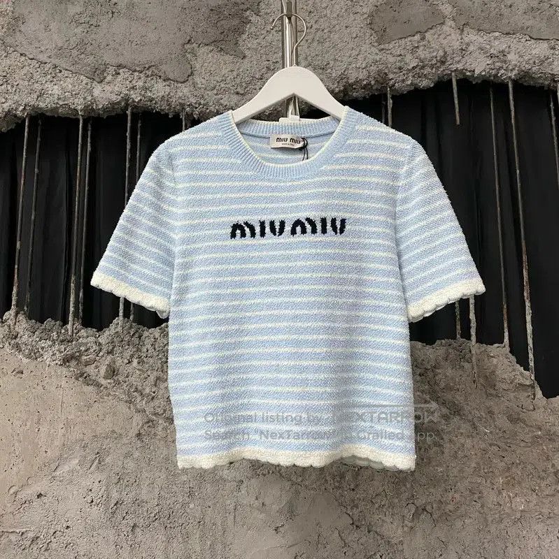 Miu Miu Miu Miu Summer Light Blue Cropped Tee . Size XXS / US 00 / IT 34 - 1 Thumbnail