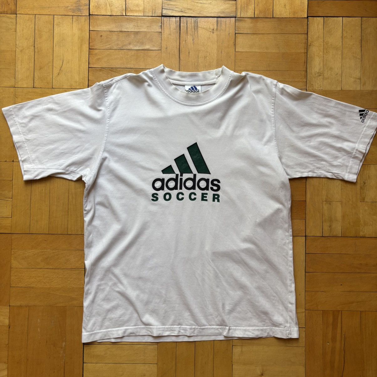 Adidas Vintage 90’s Adidas Soccer T-Shirt White Green Logo Tee Size US M / EU 48-50 / 2 - 1 Thumbnail