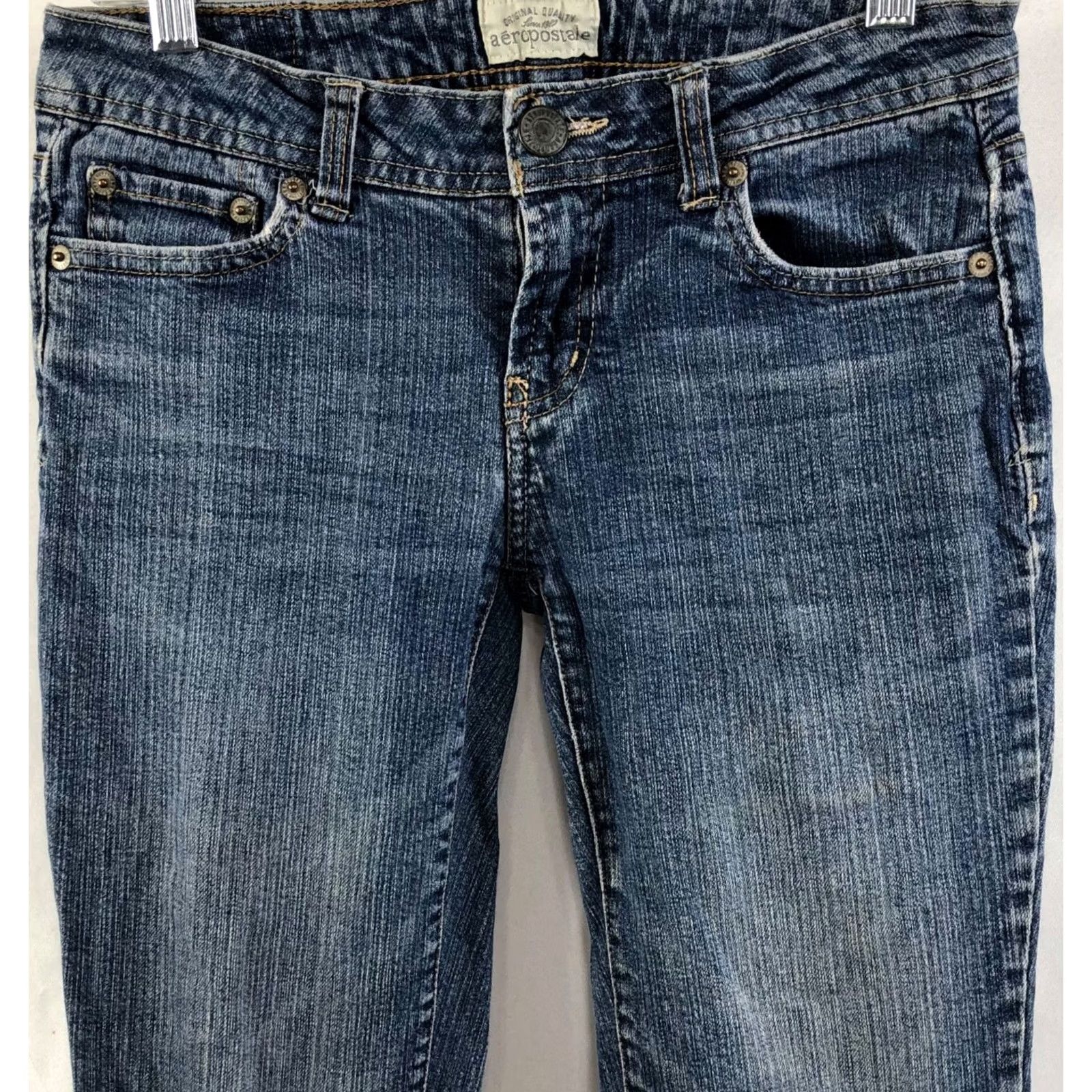 Aeropostale Vintage Low Rise Blue Jeans 3/4 Short 28" W 29"IN Denim boot Cuff 90s Y2K Boho Size 26" / US 2 / IT 38 - 2 Thumbnail