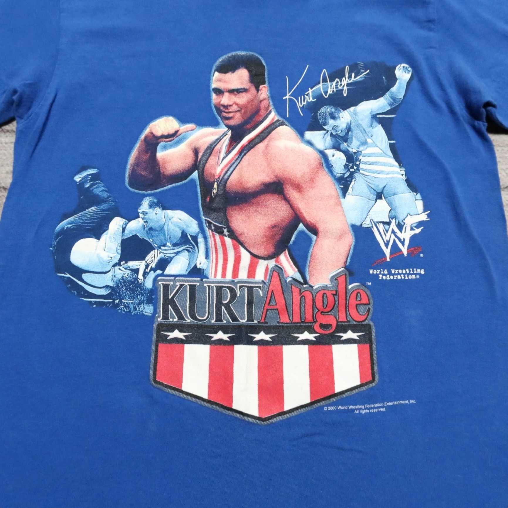 Vintage VINTAGE WWF Kurt Angle Shirt Blue Mens Medium Wrestling 2000s T-shirt WWE Rap Wrestler Size US M / EU 48-50 / 2 - 2 Thumbnail