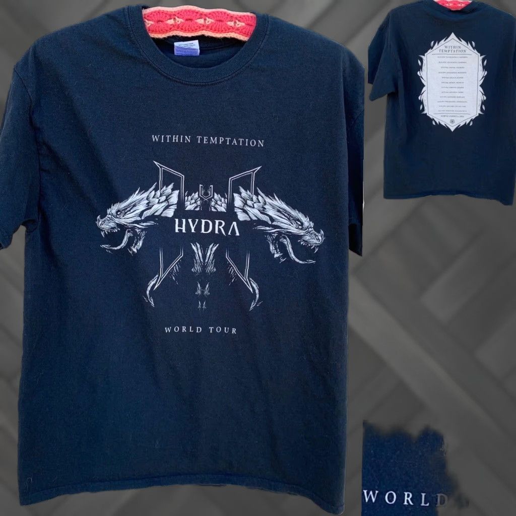 VINTAGE Within Temptation Hydra World Tour North America 2014 T-Shirt Band Concert Tee L Black Cotton Jersey Gildan Unisex Adults Short Sleeve SVG?