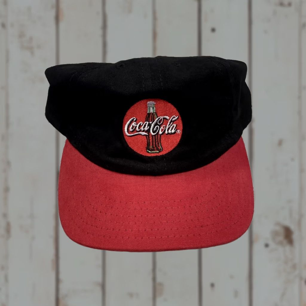 Vintage VINTAGE Coca-Cola Cap Hat Adjustable Black Mens Made In The USA Solid Canvas Advertising Strapback Size ONE SIZE - 1 Thumbnail
