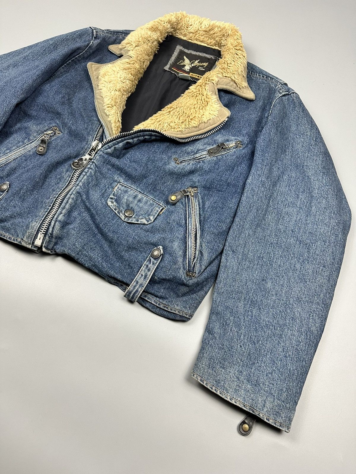 Edwin Vintage Edwin Rider Denim Jacket Beige Faux Fur Collar Size US M / EU 48-50 / 2 - 4 Thumbnail