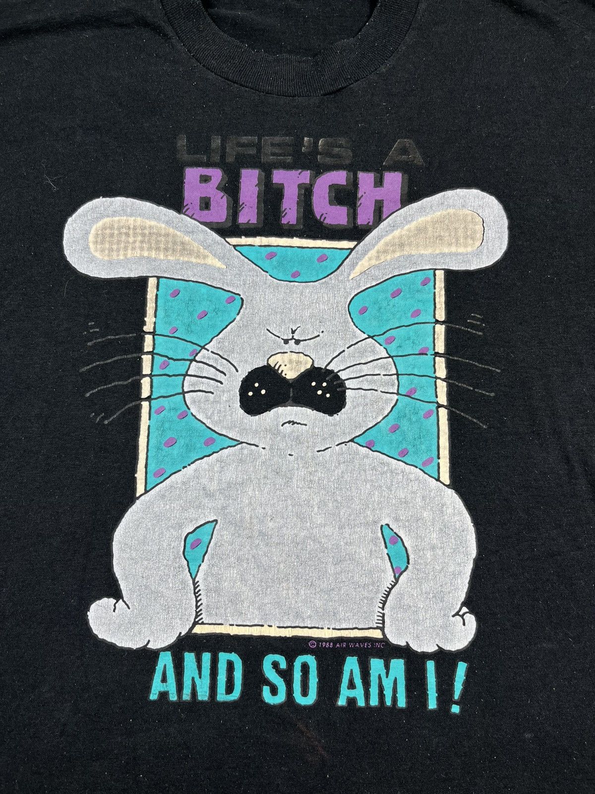 Vintage Vintage 1988 Air Waves Bunny Humor Tee Black M L 80s Size US M / EU 48-50 / 2 - 4 Thumbnail