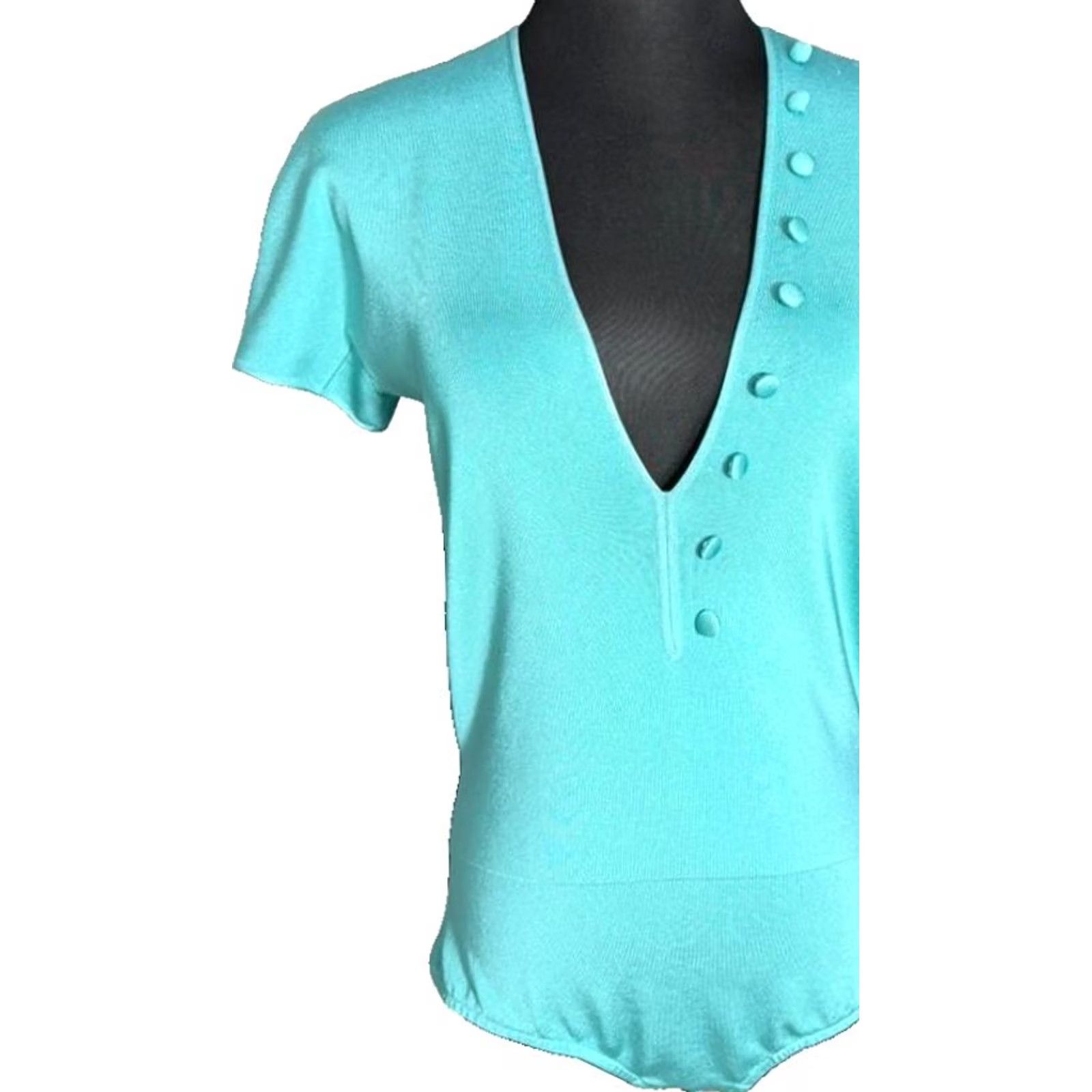 Giorgio Armani Giorgio Armani BODYSUIT Blue 44 V-Neck Short Sleeve – Bnwt Women’s Regular Fit, Dry Clean Only, Casual, Italy, Tank Top Bodysuit Size M / US 6-8 / IT 42-44 - 2 Thumbnail