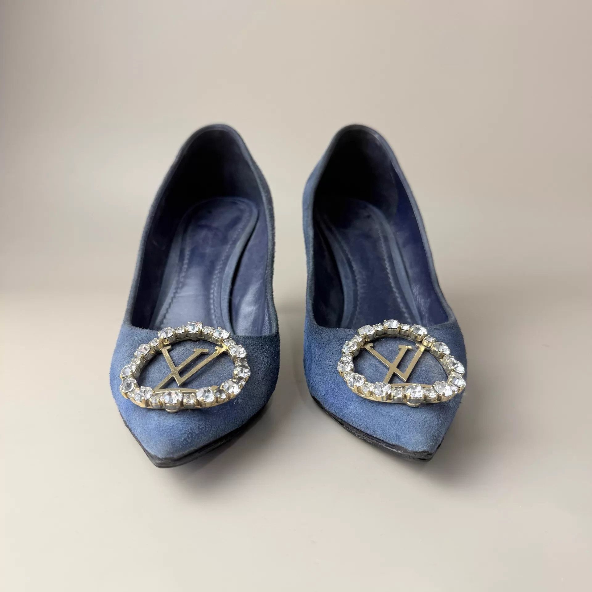 Louis Vuitton LV Women's Blue Gold Diamond Buckle Heels 36 95 Size US 5.5 / IT 35.5 - 2 Thumbnail