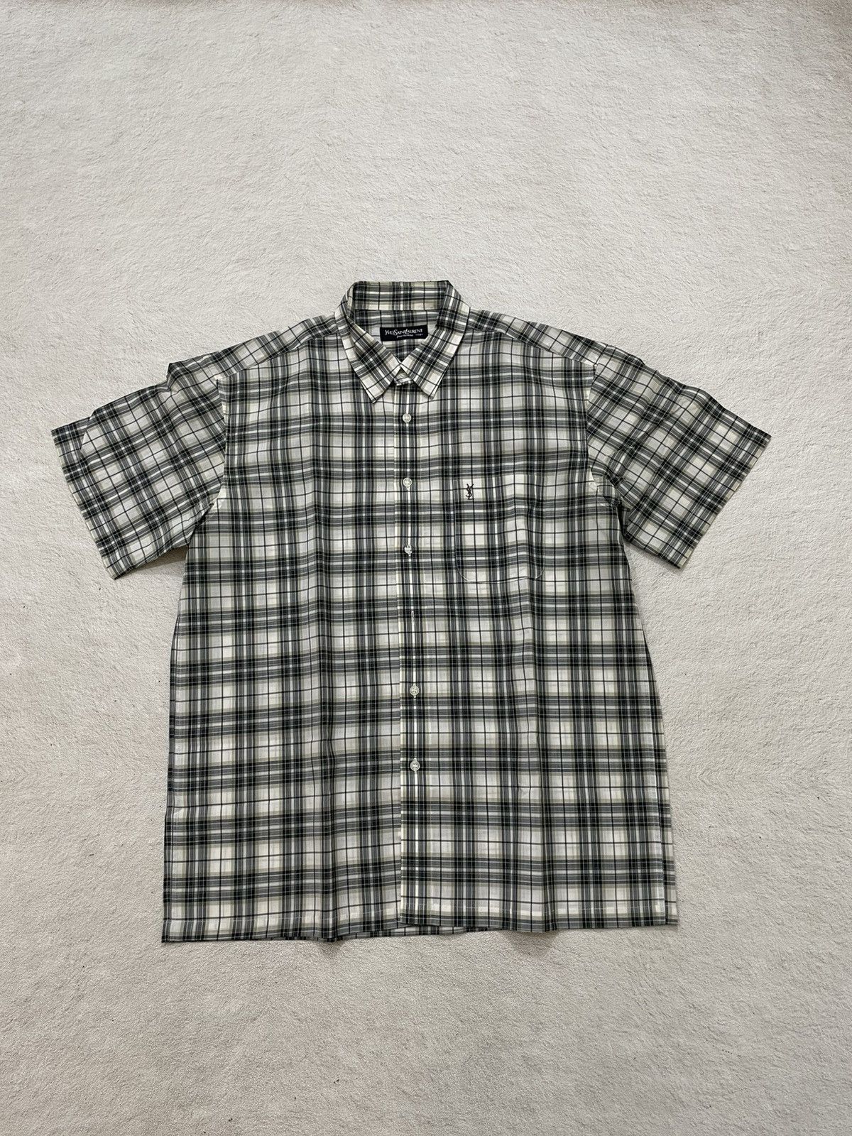 Yves Saint Laurent YSL Plaid Short Sleeve Shirt Beige Black Y2K Hysteric Japan Size US XXL / EU 58 / 5 - 1 Thumbnail