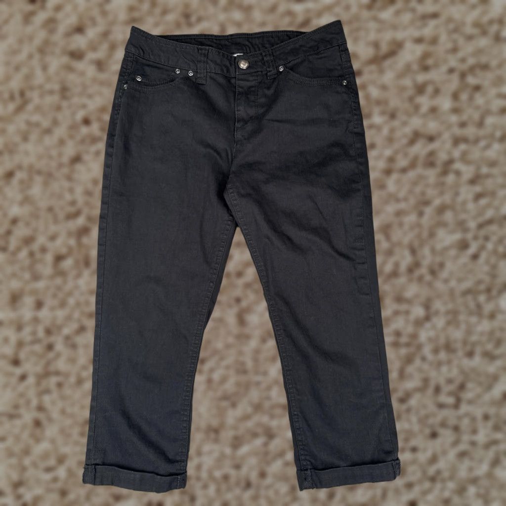 Denime Unbranded Jeans Women Size 8 Black Cropped Stretch Denim 5-Pocket Zip Fly Tapered Leg 90s USA Womens Size 30" / US 8 / IT 44 - 1 Thumbnail