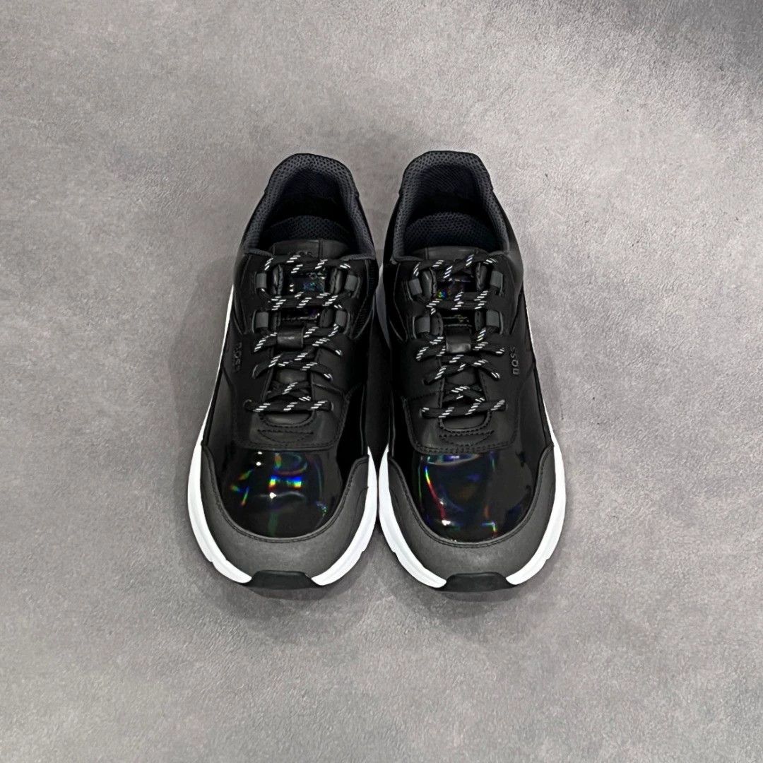 Hugo Boss HUGO BOSS Black Leather Paneled Thick Sole Sneakers Size US 7 / EU 40 - 1 Thumbnail