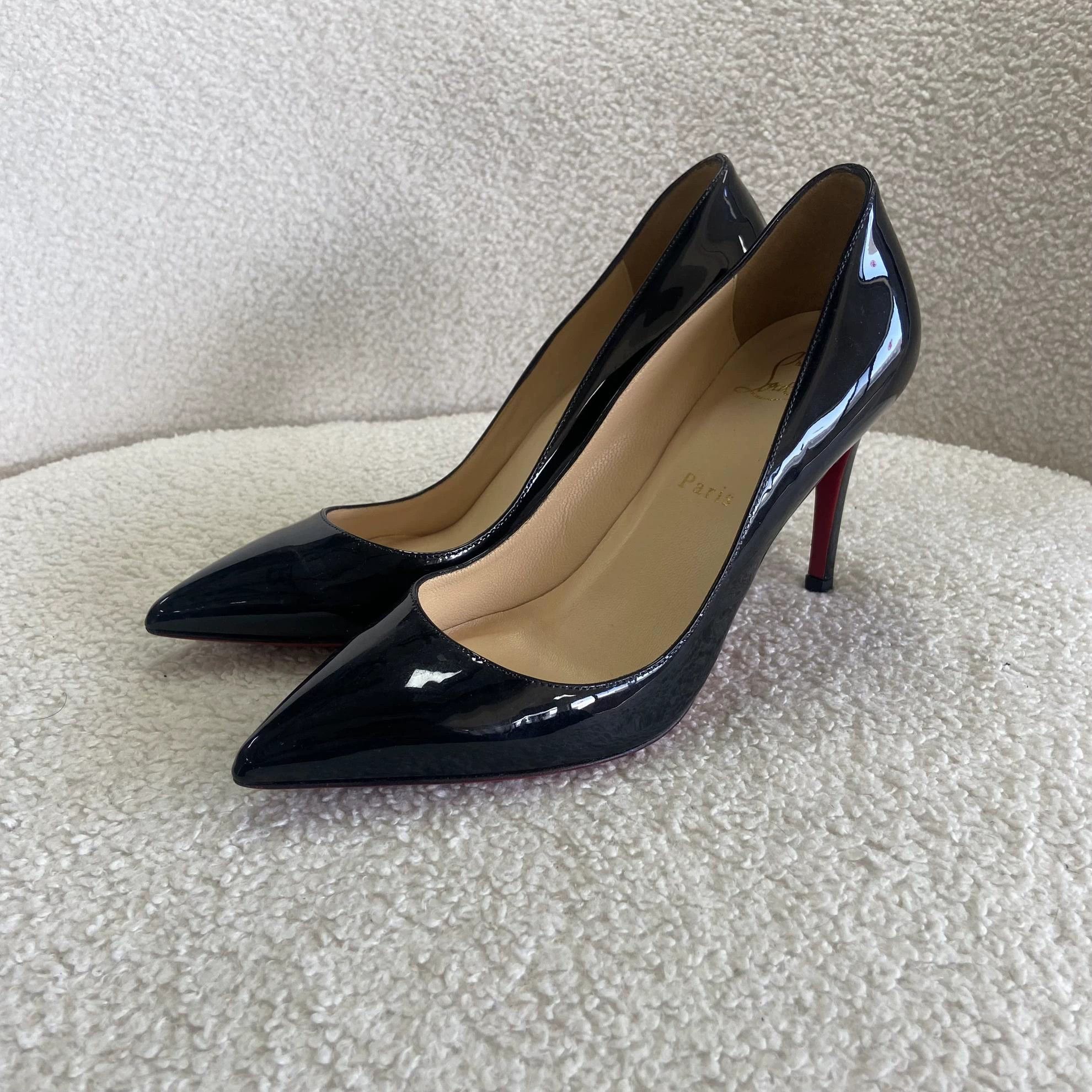 Christian Louboutin CL Black Pointed Toe Red Sole Pumps 37.5 Size US 7 / IT 37 - 1 Thumbnail
