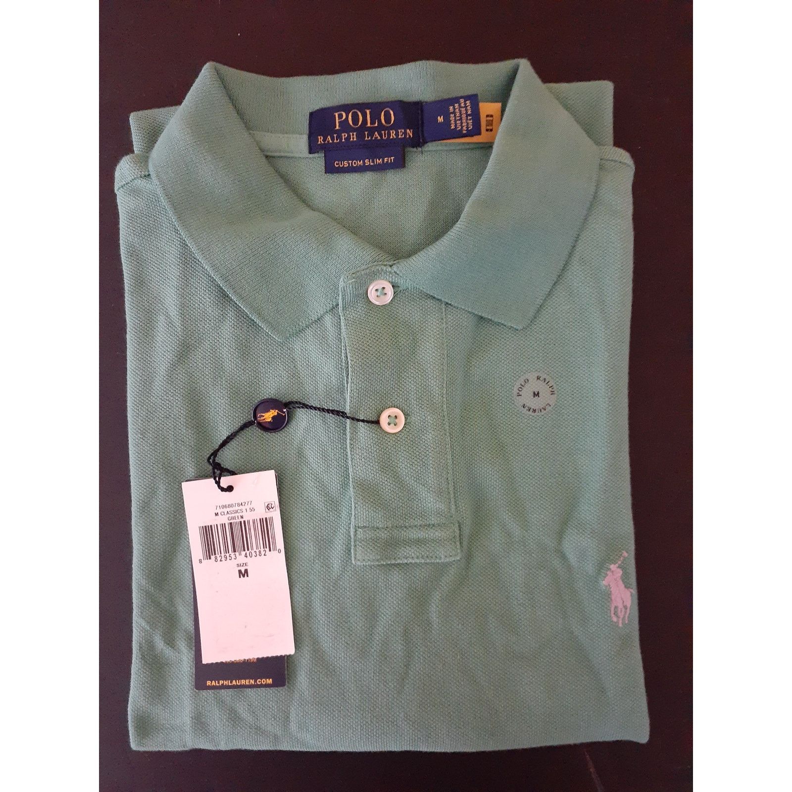 Polo Ralph Lauren POLO RALPH LAUREN Custom Slim Fit Mesh Polo Shirt Green M Size US M / EU 48-50 / 2 - 2 Thumbnail